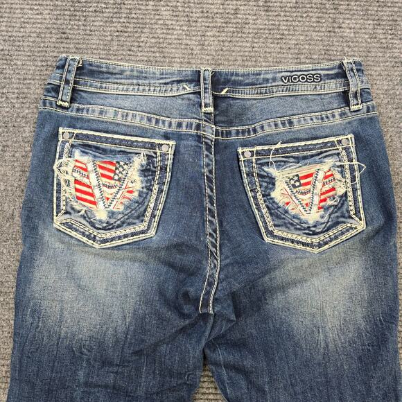 Vigoss Denim - Vigoss Capri Womens 8 Blue Distressed Flap Pocket Stretch